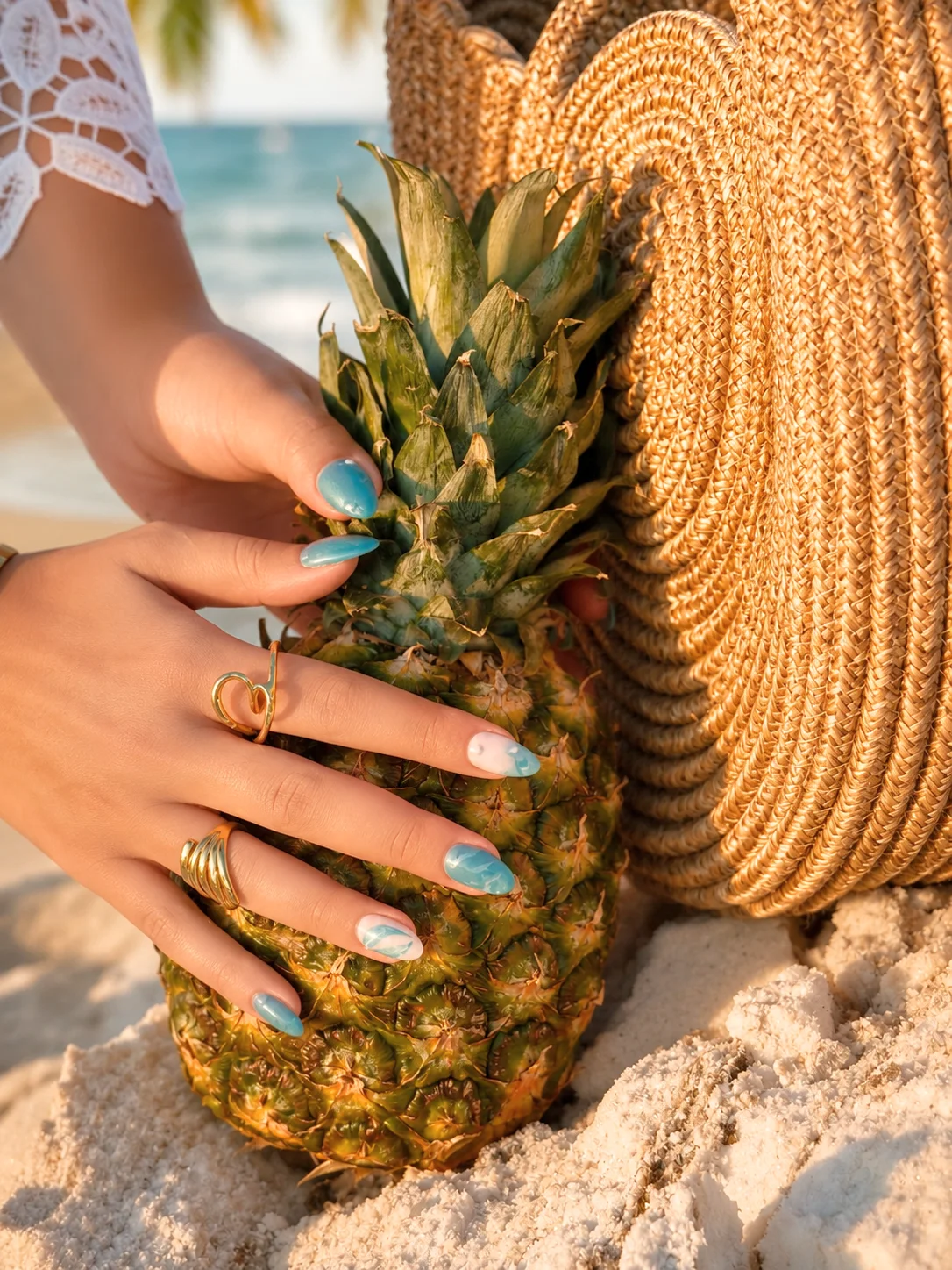 Kanyo manicure campaign photographed with a pineapple at the Dead Sea