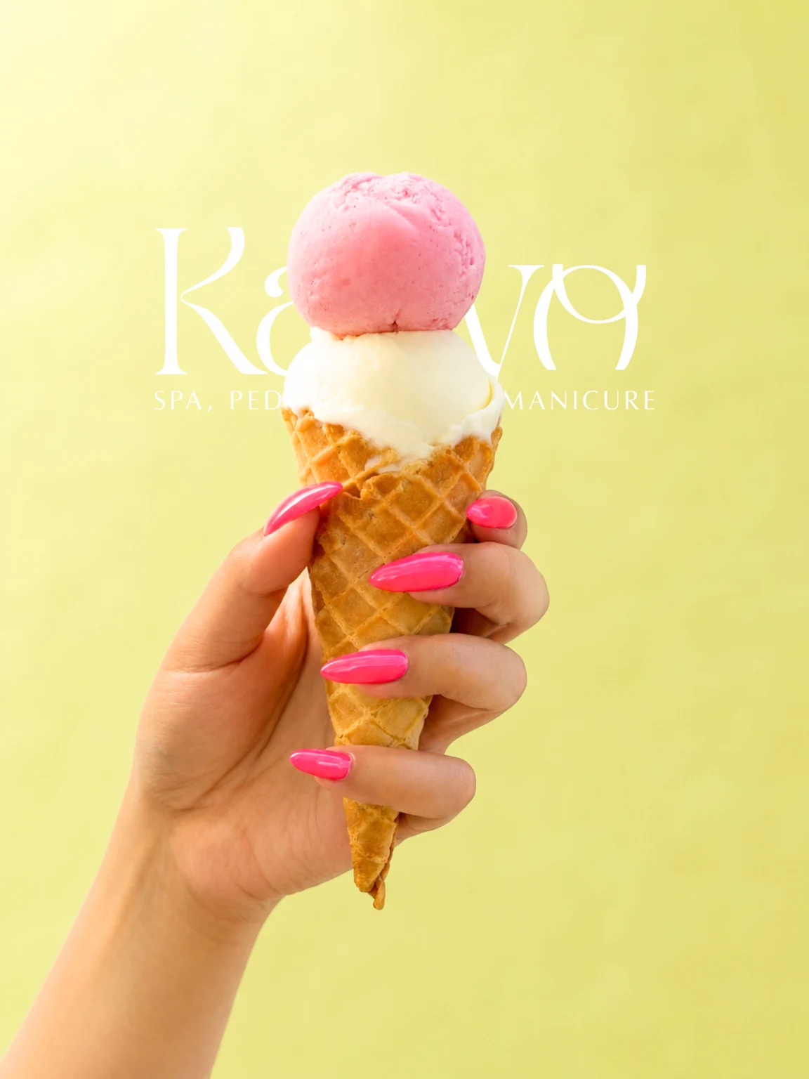 Pink Kanyo manicure holding a gelato cone